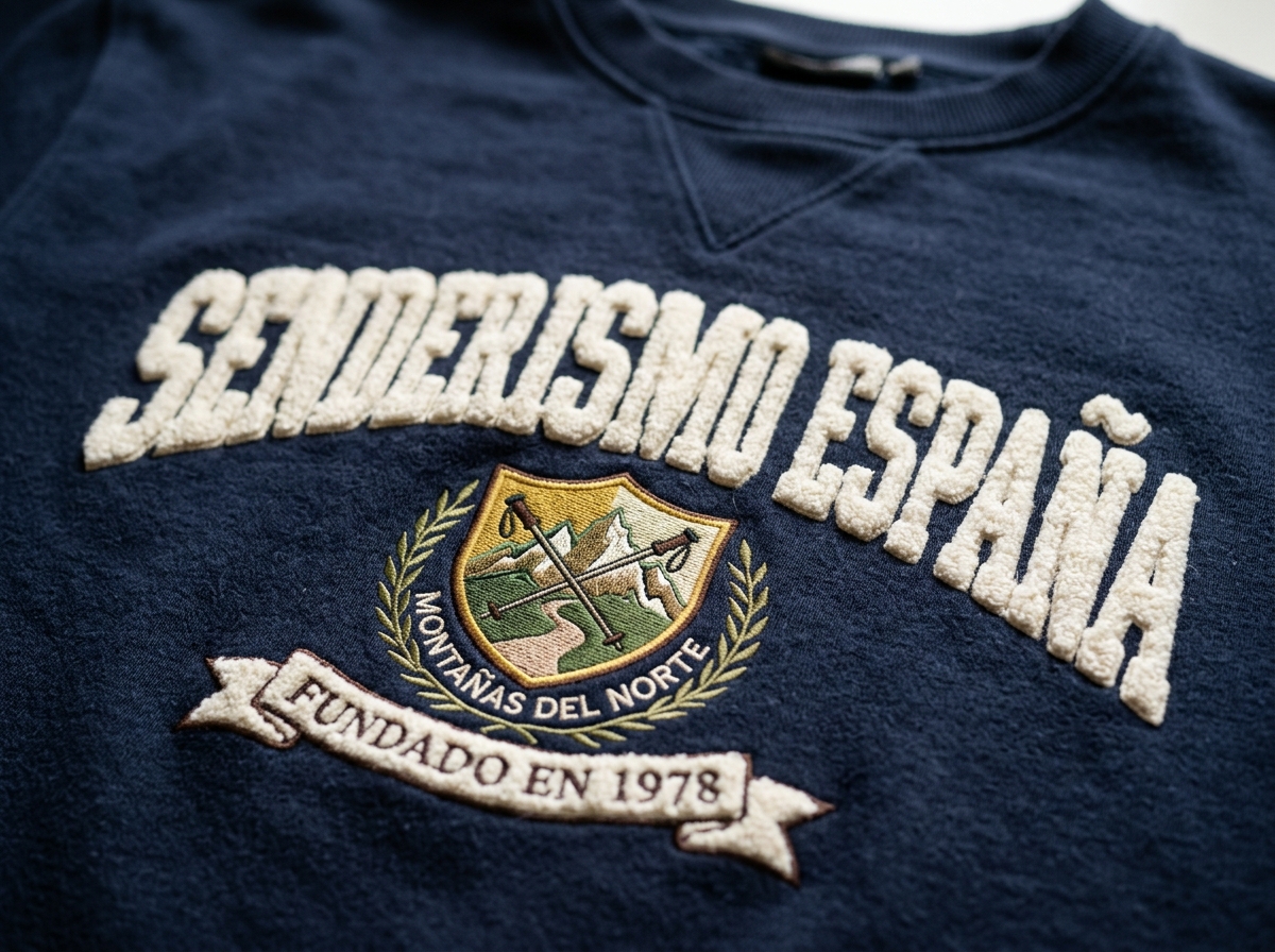 El chenille es ideal para letras grandes, iniciales, números, escudos, clubs deportivos, promociones y colecciones urbanas. Su acabado con volumen ayuda a crear prendas reconocibles, atractivas y con una imagen muy cuidada.
